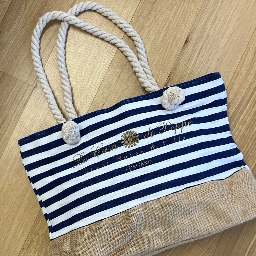 La Casa di Peppe Positano Guest House & Villa Navy and White Striped Tote Bag